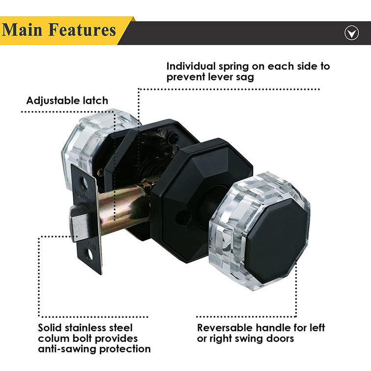 NEWBANG Crystal Glass Passage Door Knobs Matt Black Ball Style